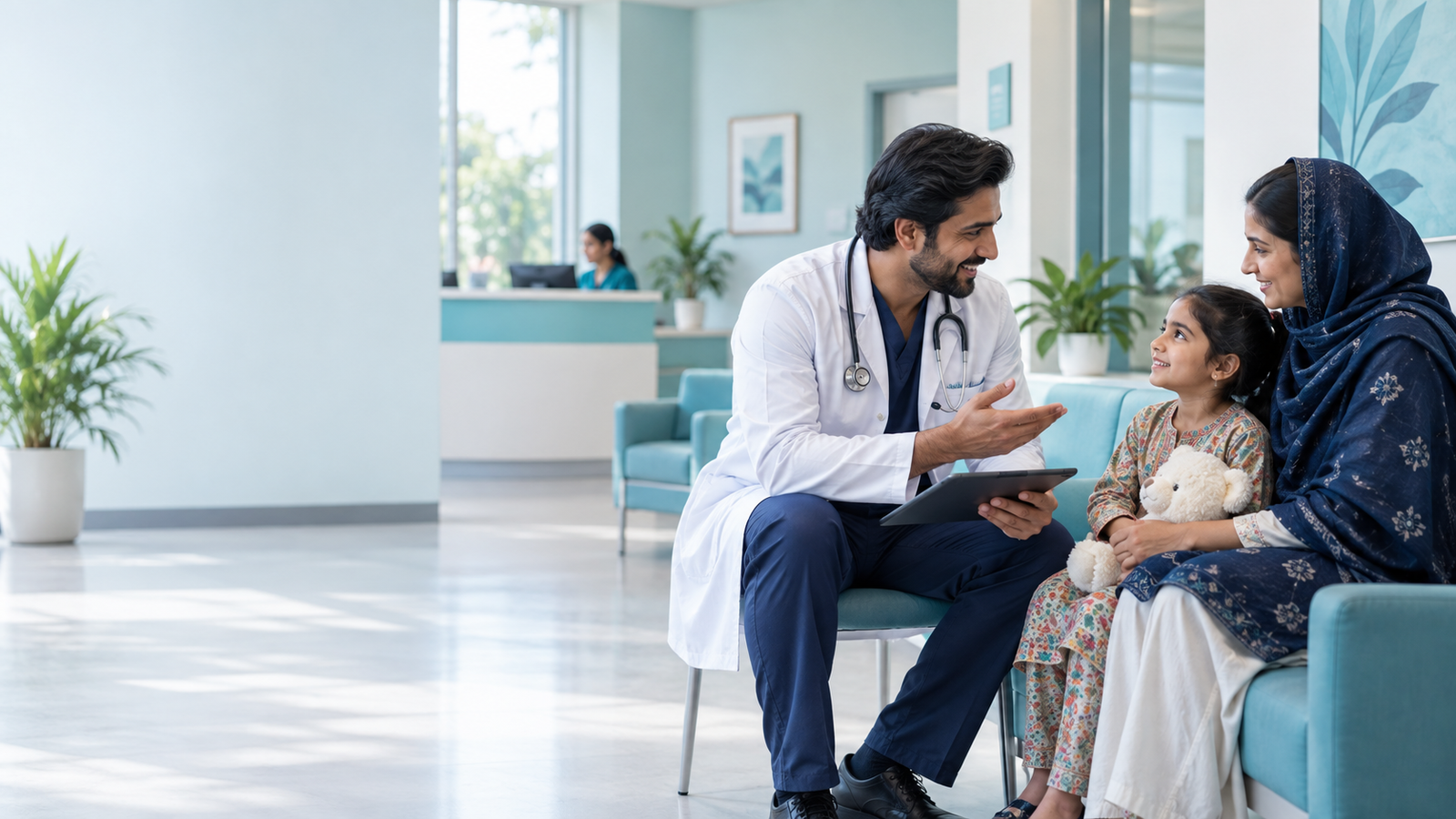 Doctor providing compassionate care to a mother and child
