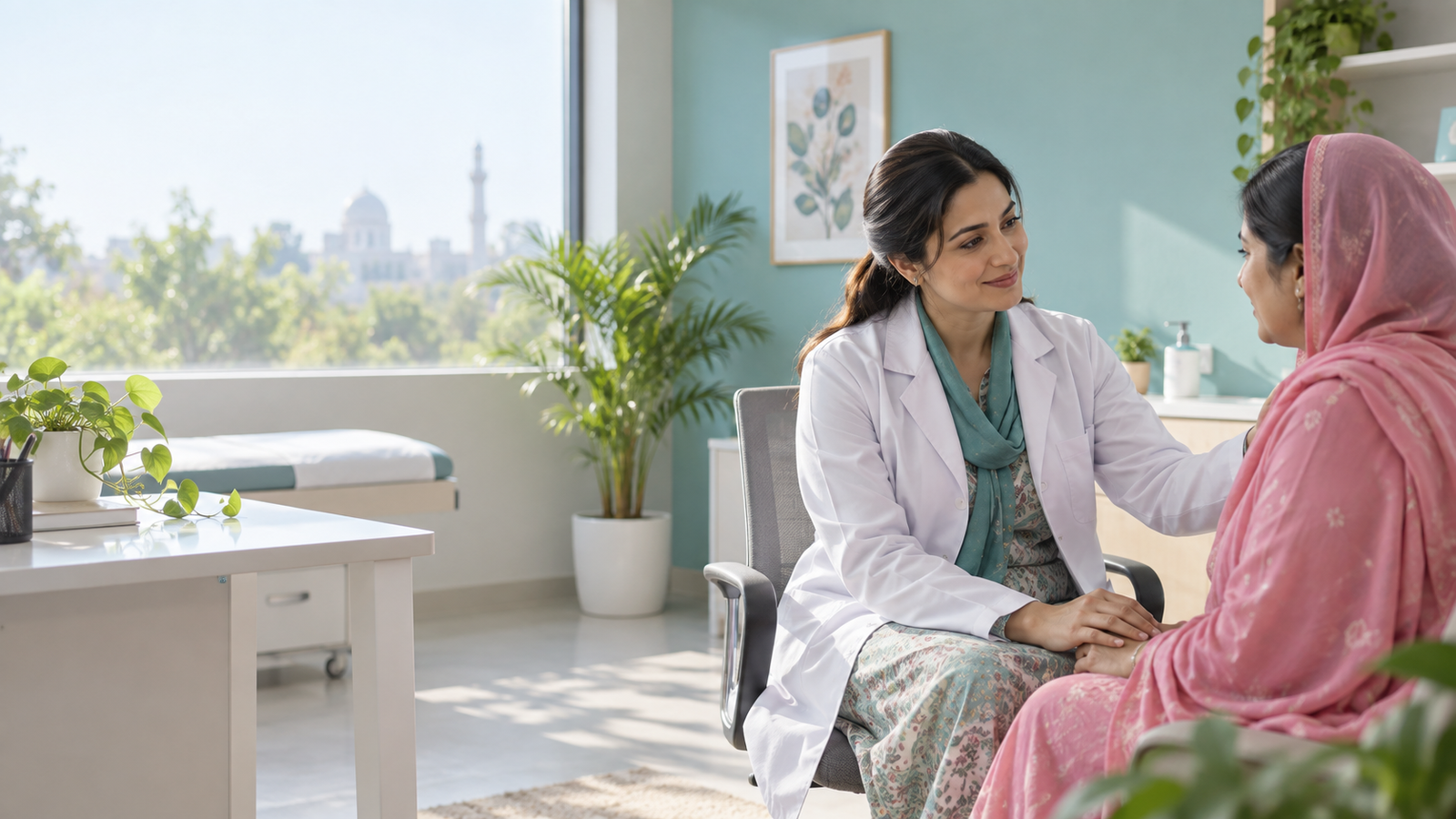 Female doctor talking with a patient in a calm clinic